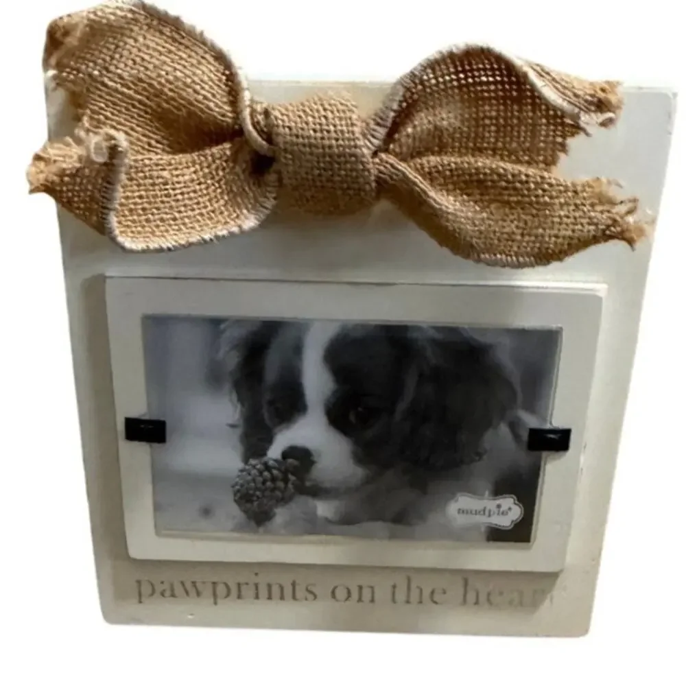 Pawprints on the Heart Pet Animal Dog Cat Picture Frame Raffia Bow Mud Pie NEW